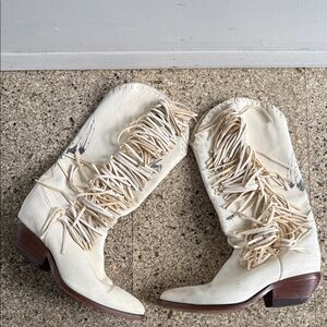Zodiac Cream Fringe Heeled Boots